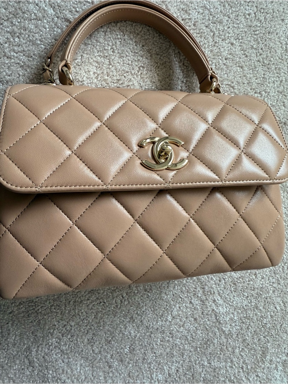 CHANEL Trendy CC Quilted Top-Handle in Nude Beige with Gold Hardware Small